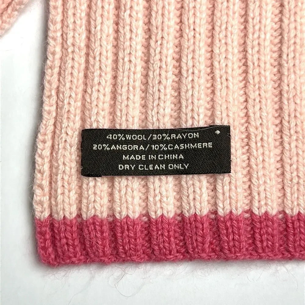NWOT COACH Scarf Wool Rayon Angora Cashmere Blend Pink Rib Knit